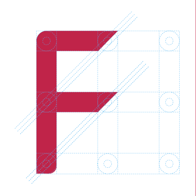 logo sendo construida uma letra F em vermelho